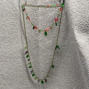 Elegant Multicolor Leaf Bead & Glass mix Necklaces (2) with bracelet.